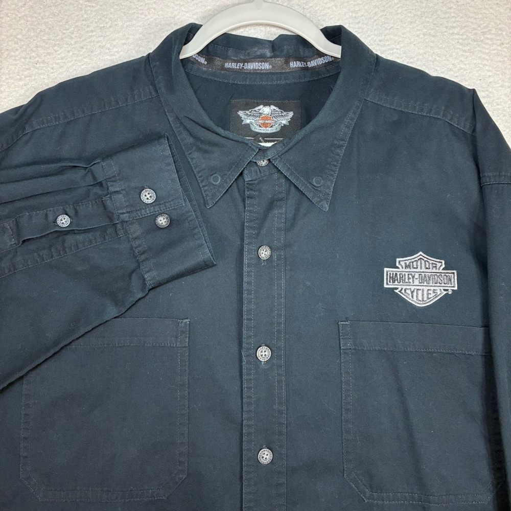 Harley Davidson Button Down Shirt Men 3XL Black Long Sleeve Biker Moto Garage